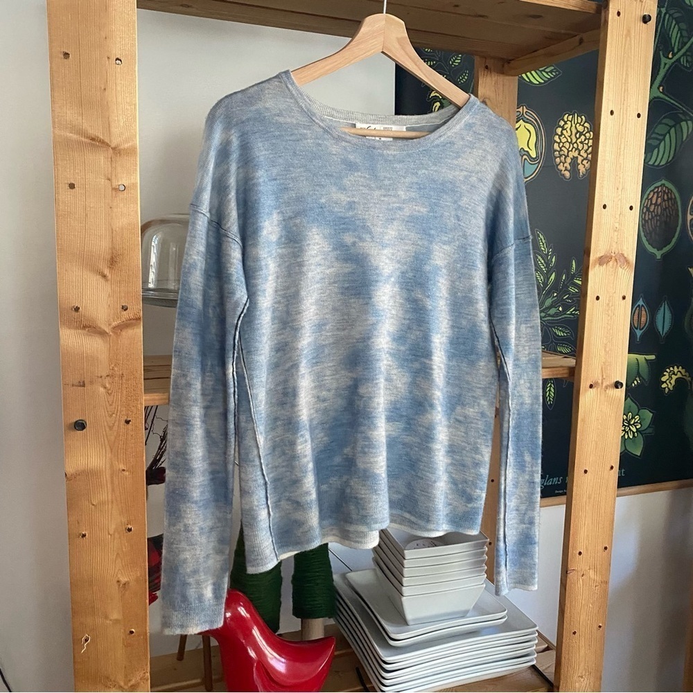 Paychi Guh Light Blue Multi Printed Cashmere Crewneck Sweater Medium - Picture 7 of 16